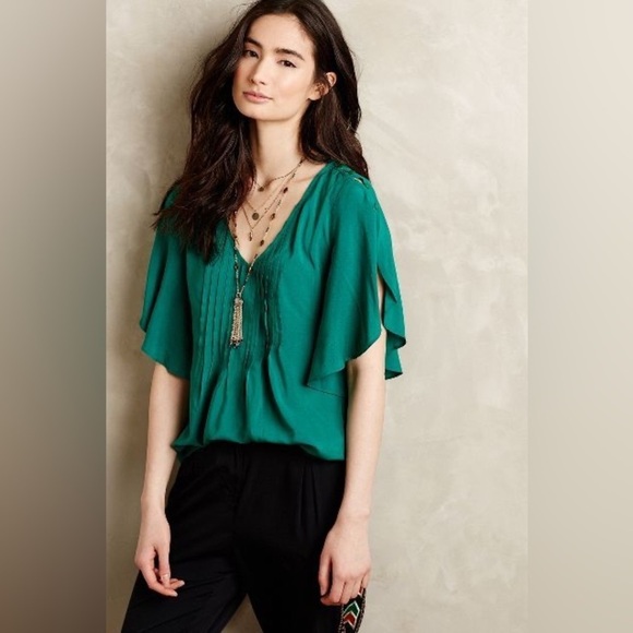 MAEVE by ANTHROPOLOGIE Fluttered Maya Blouse in Green - Picture 1 of 5